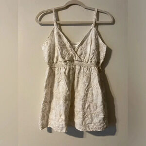 Motherhood Maternity 100% Linen White Embroidered Empire Waist Top Size …